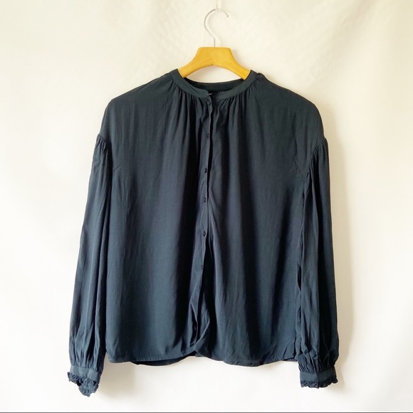 Something Navy Easy Volume Top Blouse Navy Blue - Picture 2 of 6